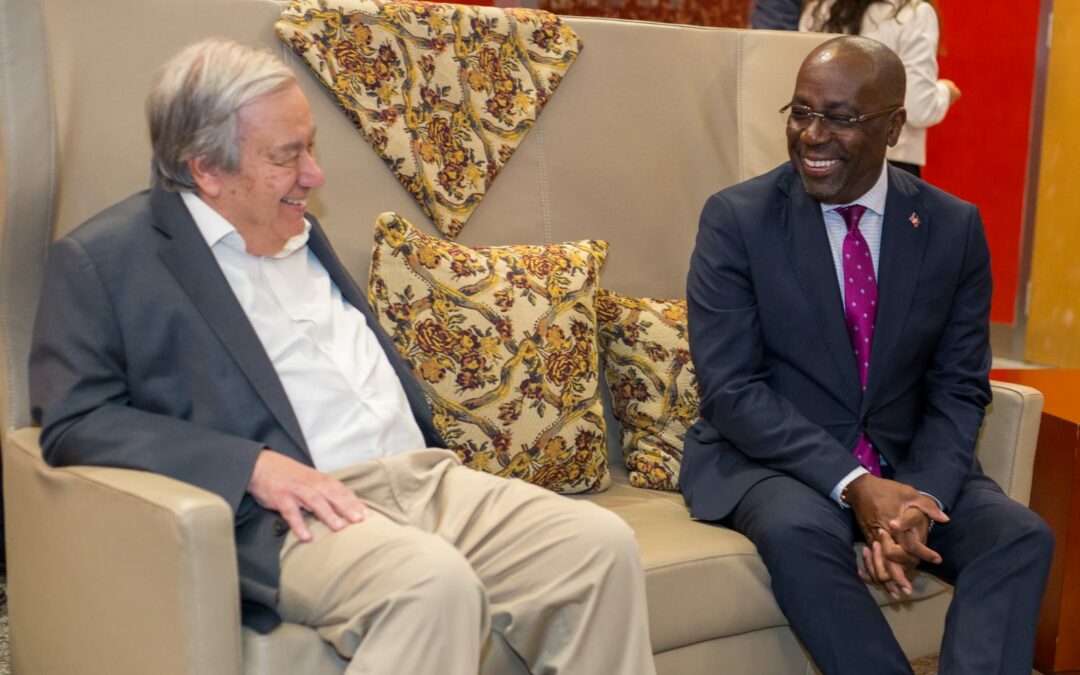 UN Secretary-General welcomed by Foreign Affairs Minister, E.P. Chet Greene