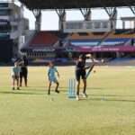 Namibia cricket players took time after practise to have a fun game with some youngsters at Sir Viv richards Cricket grounds on Monday afternoon