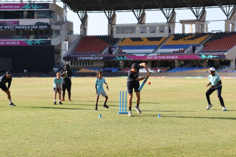 Namibia cricket players took time after practise to have a fun game with some youngsters at Sir Viv richards Cricket grounds on Monday afternoon