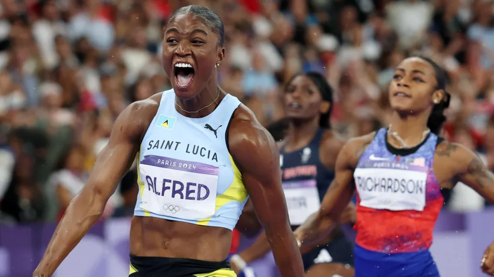 Julien Alfred storms to Olympic 100m gold in Paris, first ever Olympic medal for the country