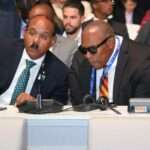 Prime Minister Gaston Browne with Ambassador Walton Webson at Fourth International Conference on Financing Development