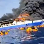 There was widespread panic on a passenger ferry earlier today (Sunday 20 July) when fire broke out with nearly 300 people aboard