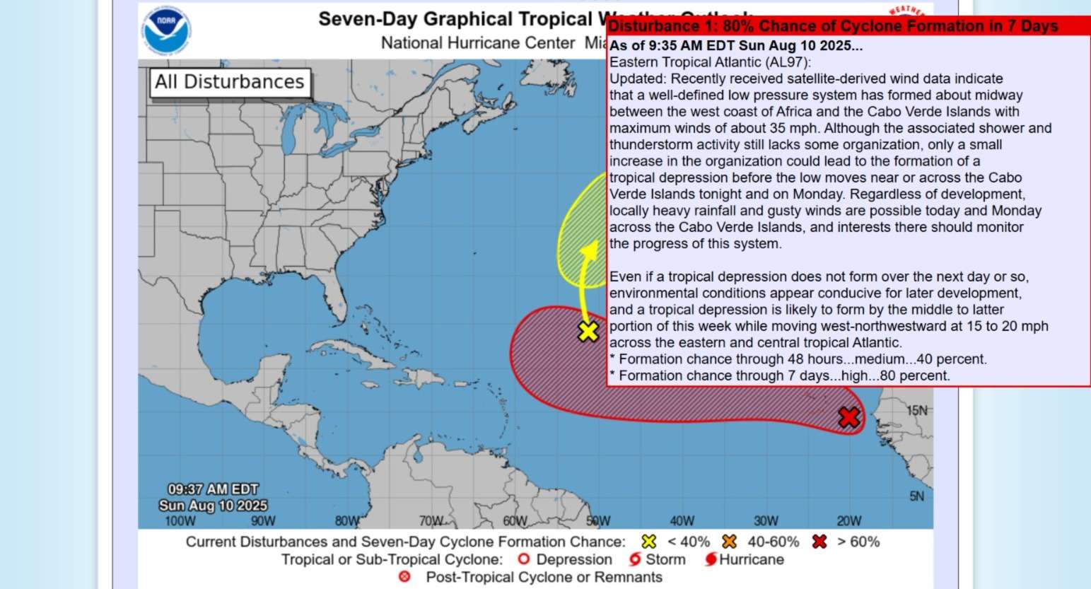 Tropical Storm, Depression, or Hurricane Possible in the Seven Days