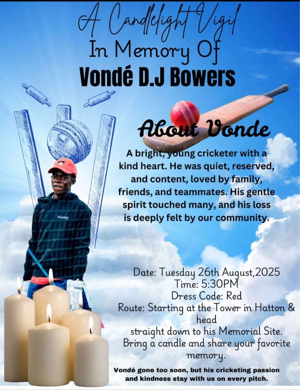 Vonde Bowers Candlelight Vigil Flyer