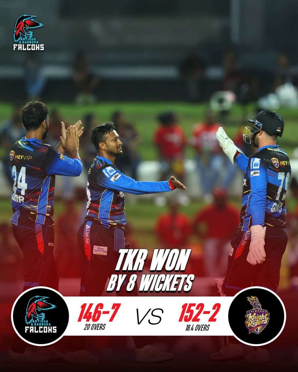 Antigua and Barbuda Falcons Suffer First Defeat to Trinbago Knight Riders in CPL 2025