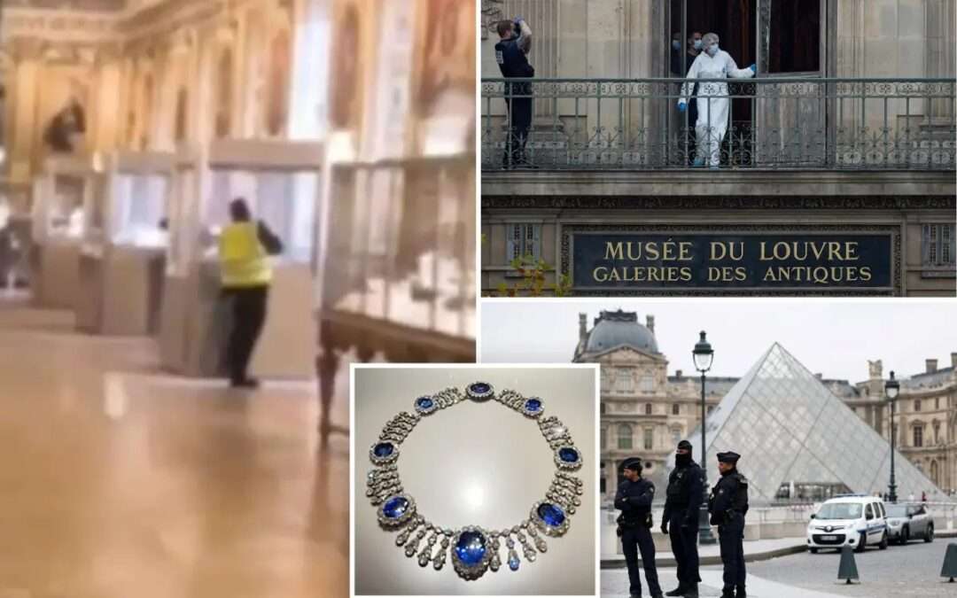 Thieves break into the Louvre in Paris and escape with a selection of “priceless” crown jewels