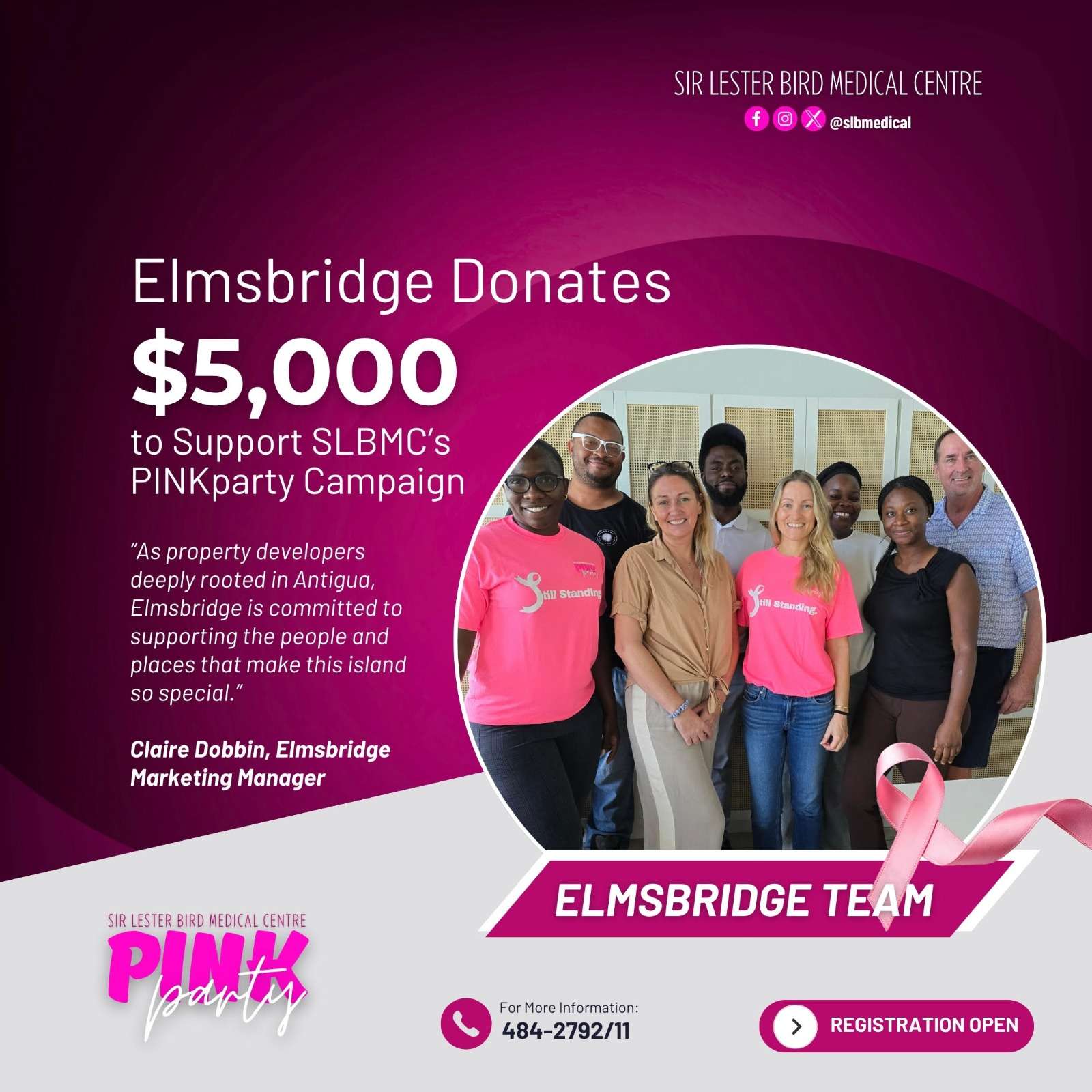 Elmsbridge Donates $5,000 to Support SLBMC’s PINKparty and Breast Cancer Awareness Efforts 