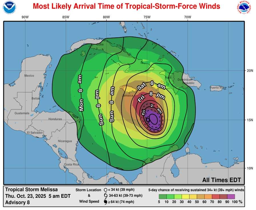 Tropical Storm Melissa triggers Hurricane Watch and Tropical Storm Warning for NW Caribbean countries