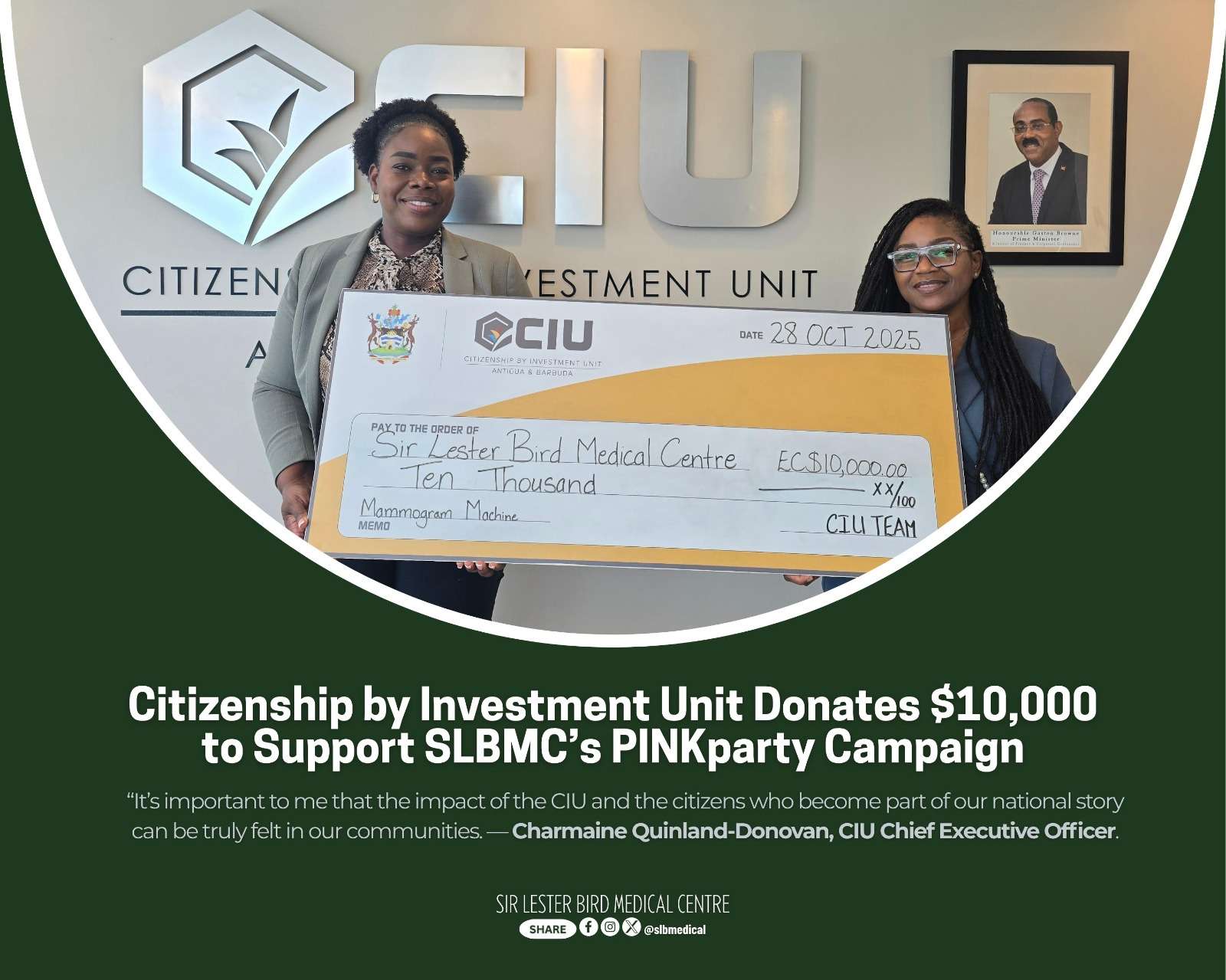CIU Donates $10,000 to Support SLBMC’s PINKparty Breast Cancer Campaign 