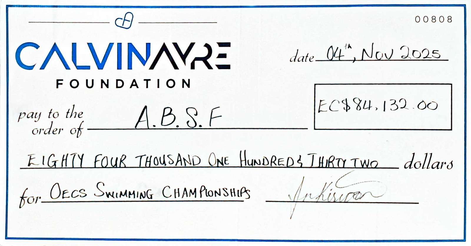 Calvin Ayre Foundation Makes Waves with EC$84,132 Platinum Sponsorship for National Swim Team