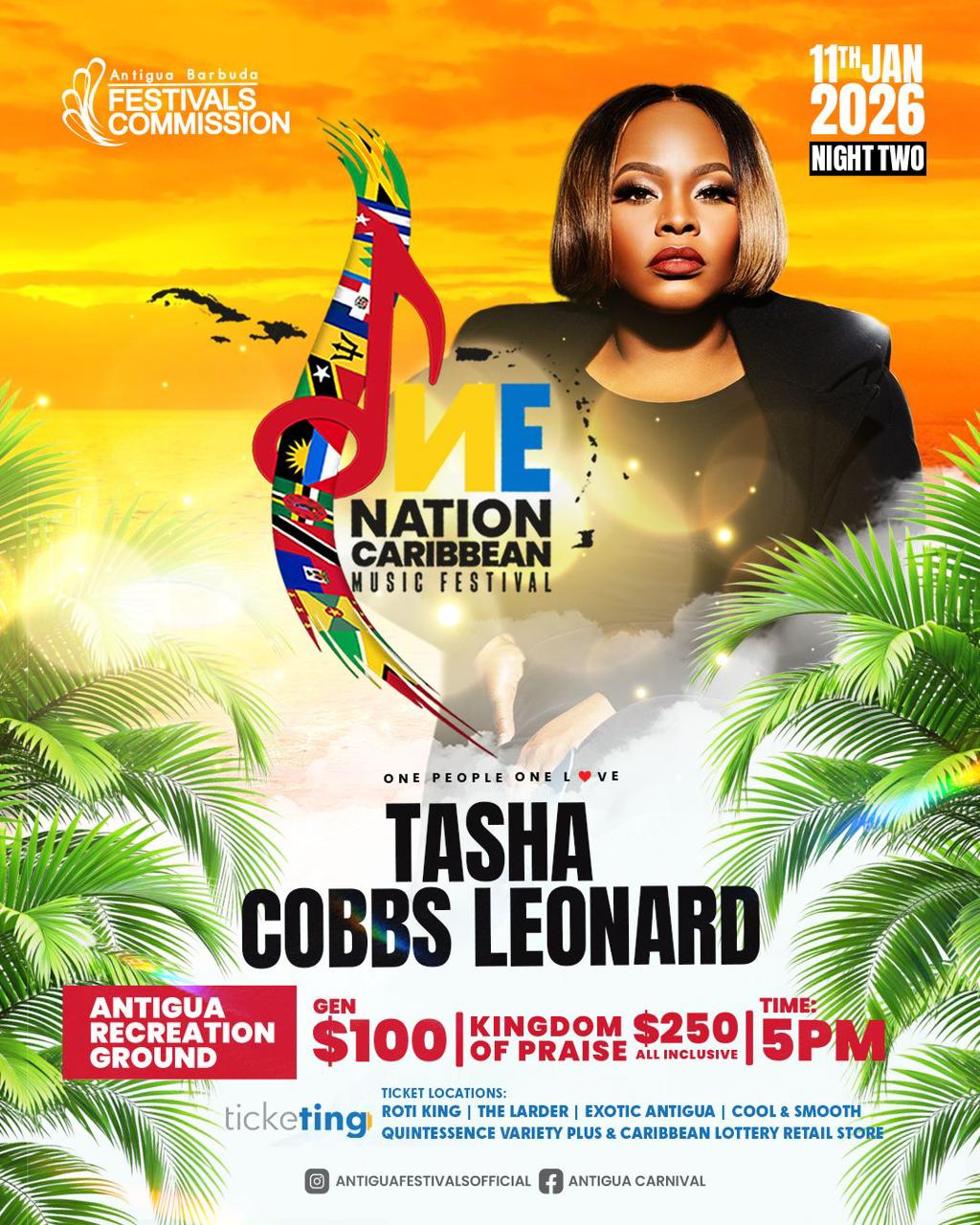 Tasha Cobbs Leonard Set to Headline Night Two of One Nation Caribbean Music Festival