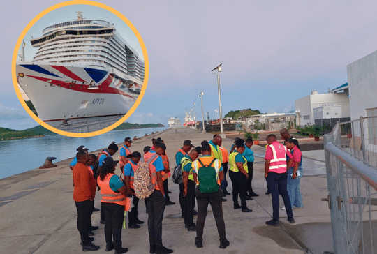 Team Prays as Arvia Docks, Marking Antigua’s Push into Homeporting