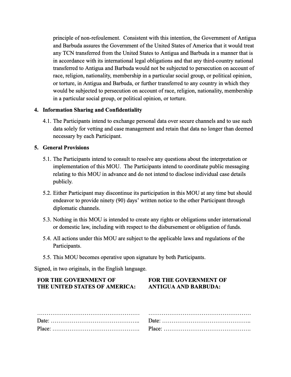 Leaked Refugee MOU Sparks Fears of Further Pressure on Antigua and Barbuda