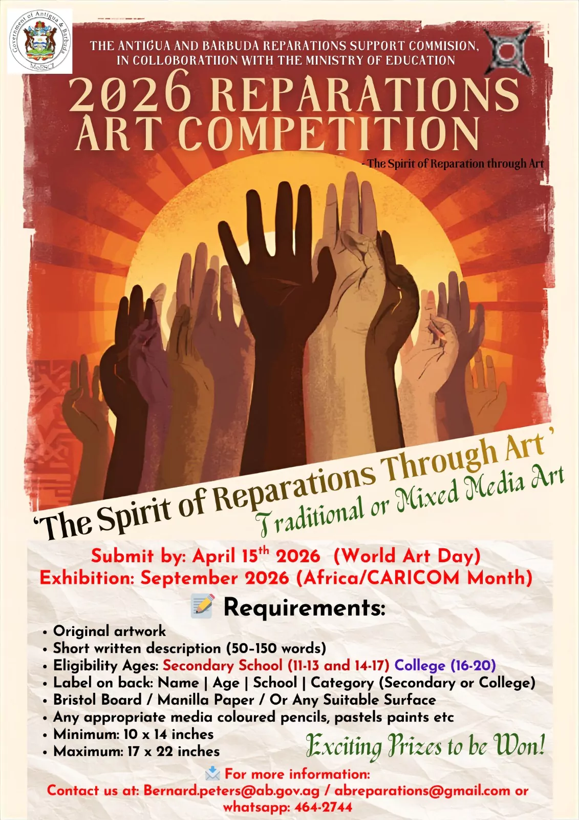 Antigua and Barbuda Reparations Support Commission Launches 2026 Reparations Art Competition for Youth