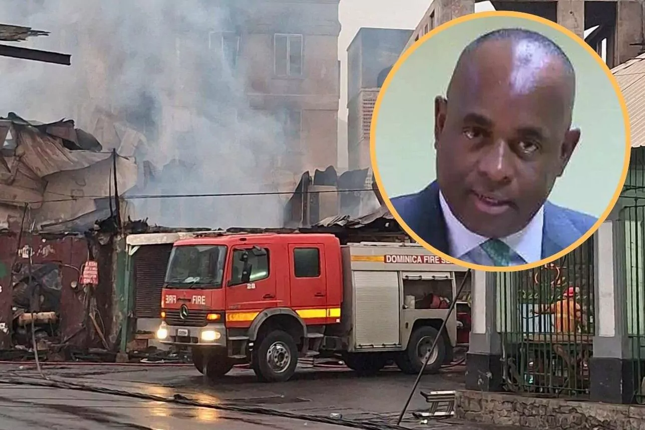 PM Skerrit Stands in Solidarity as Roseau Fire Damages Businesses