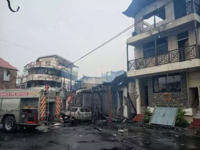 PM Skerrit Stands in Solidarity as Roseau Fire Damages Businesses