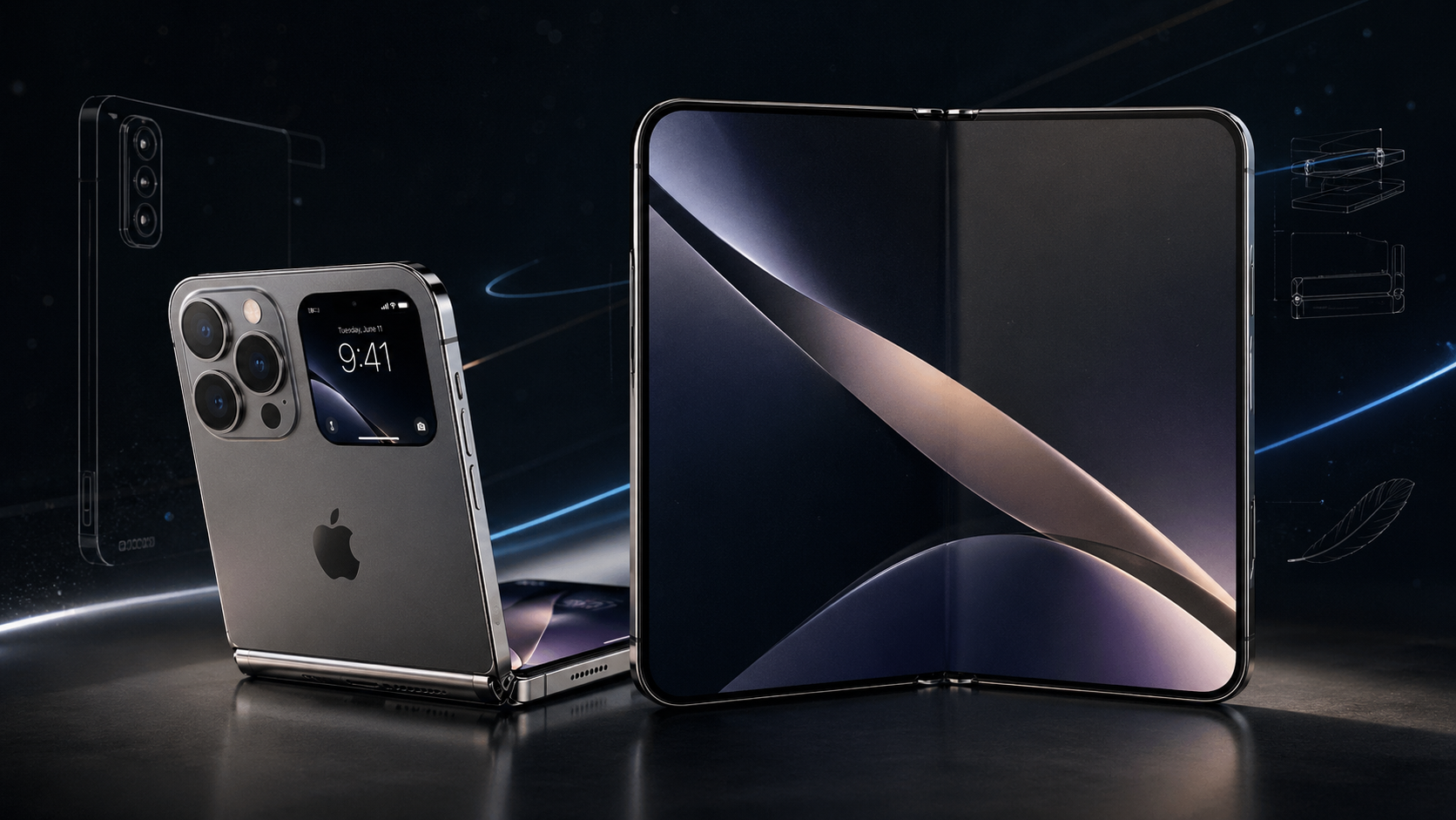 Rumored Apple iPhone Fold or iPhone Ultra concept showing a book-style foldable design with large inner display