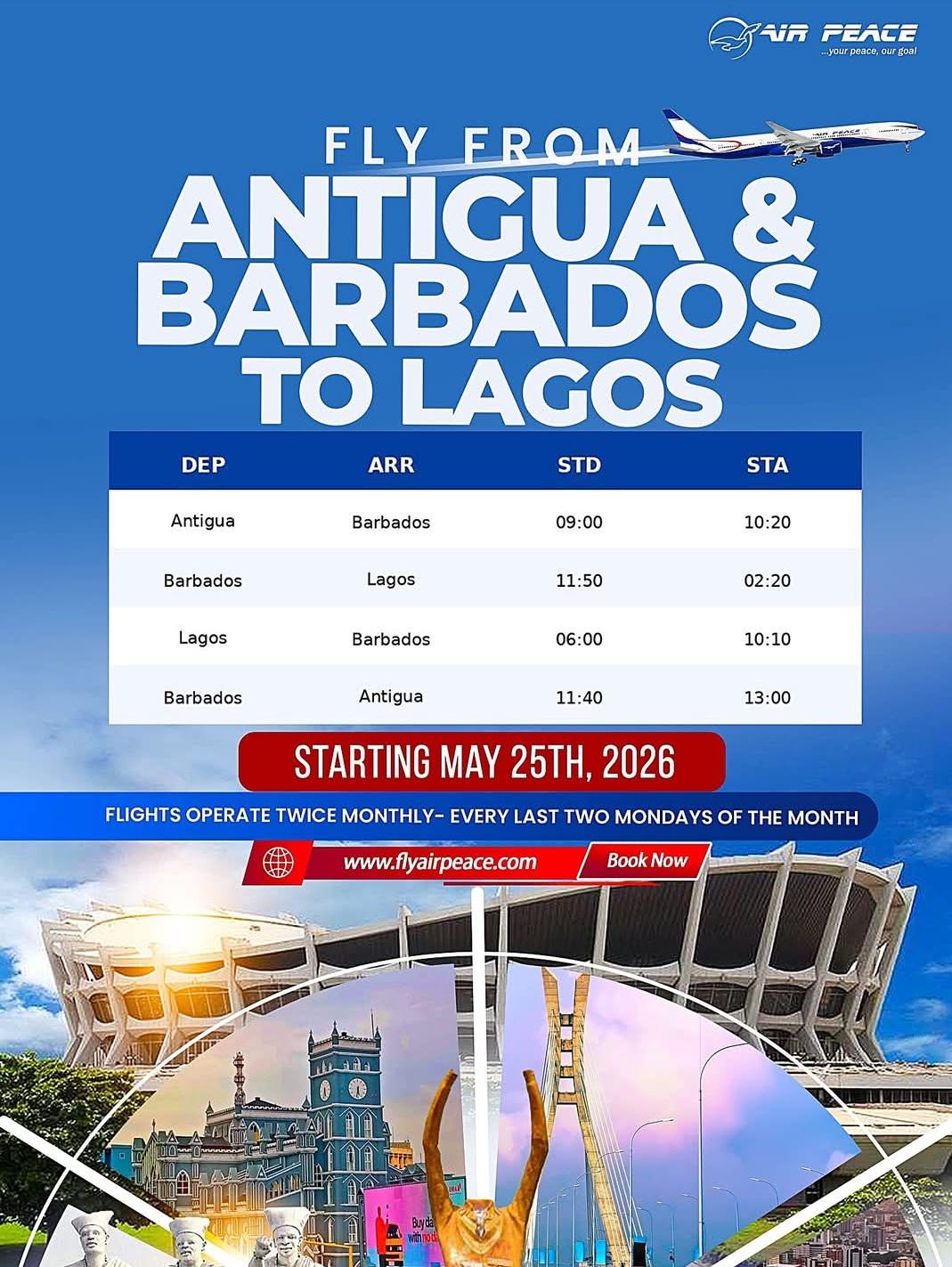 Air Peace Details Twice-Monthly Antigua and Barbados Flights Starting May 25