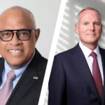 Mark St. Hill, Chief Executive Officer of CIBC Caribbean (l) & Michael Collins, Butterfield’s Chairman and Chief Executive Officer (r)