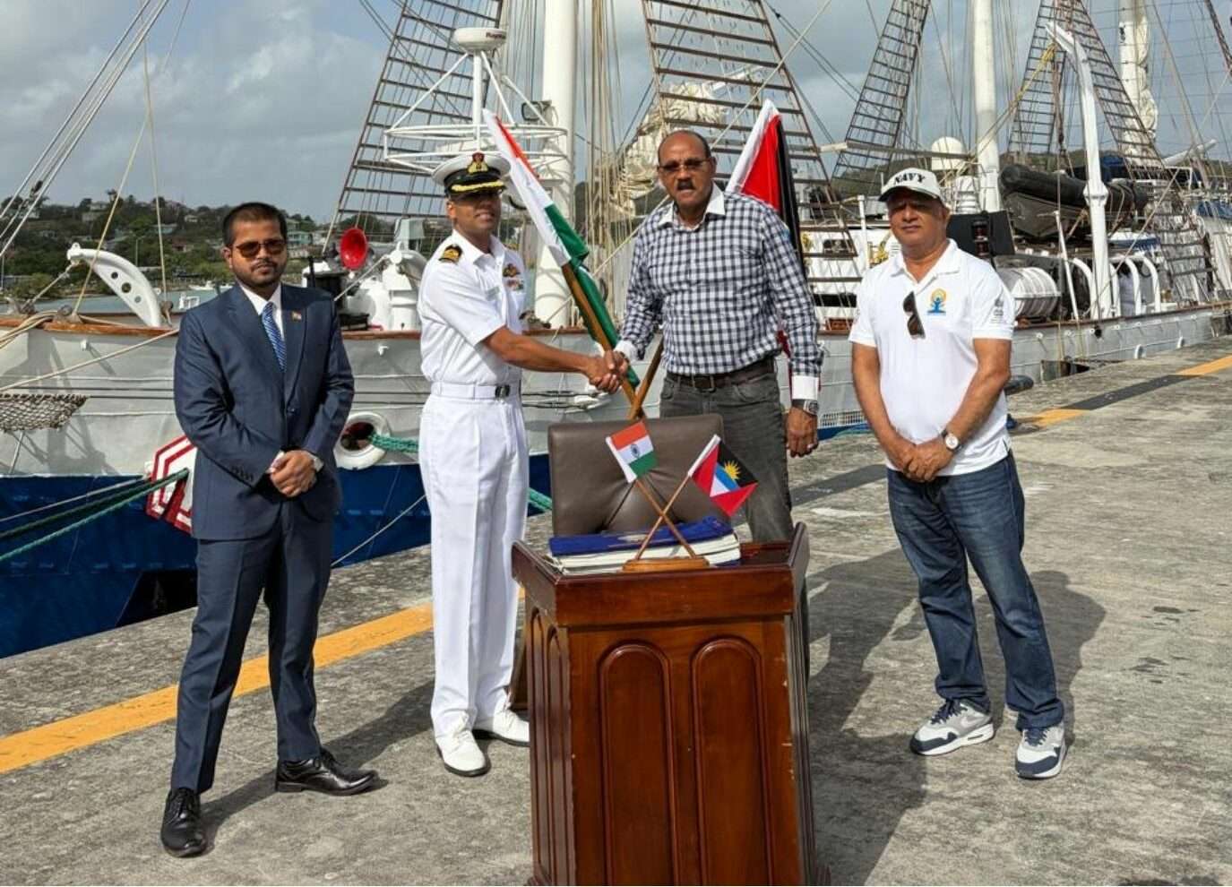 Prime Minister Visits INS Sudarshini Ahead of Departure from Antigua and Barbuda