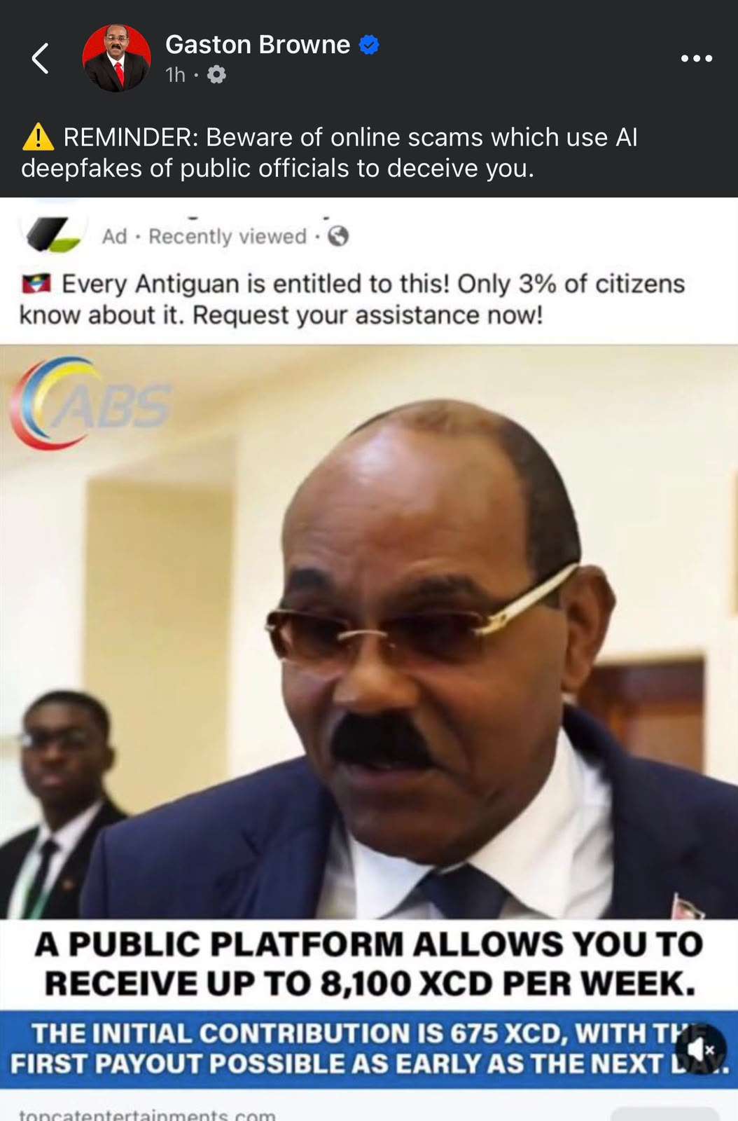 PM Browne Warns Public About AI Deepfake Scams Using Public Officials