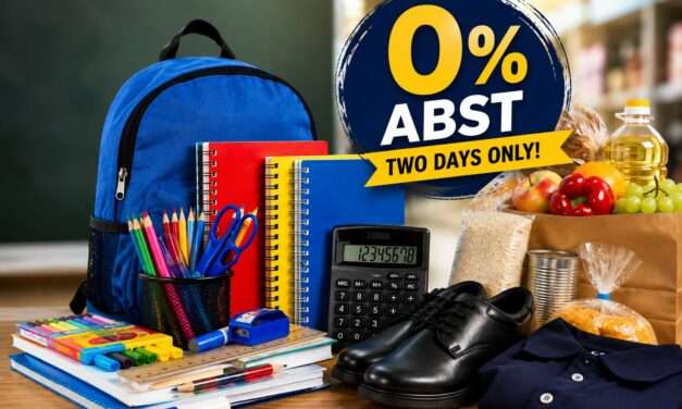 Zero Per Cent ABST Weekend Announced for School Supplies and Food